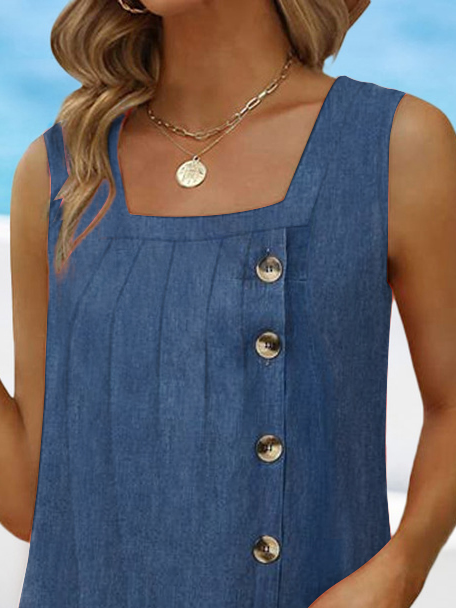 Square Neck Loose Simple Tank Top