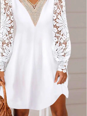 Lace V Neck Casual Plain Dress
