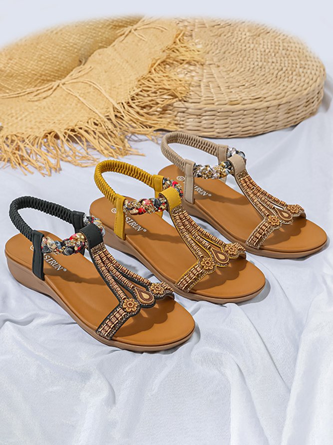 Vintage Beaded Comfort Soft Sole Strap Sandals