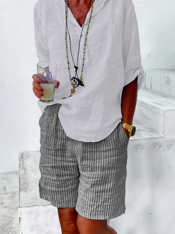 Linen Polyester Classical Geometry Shorts