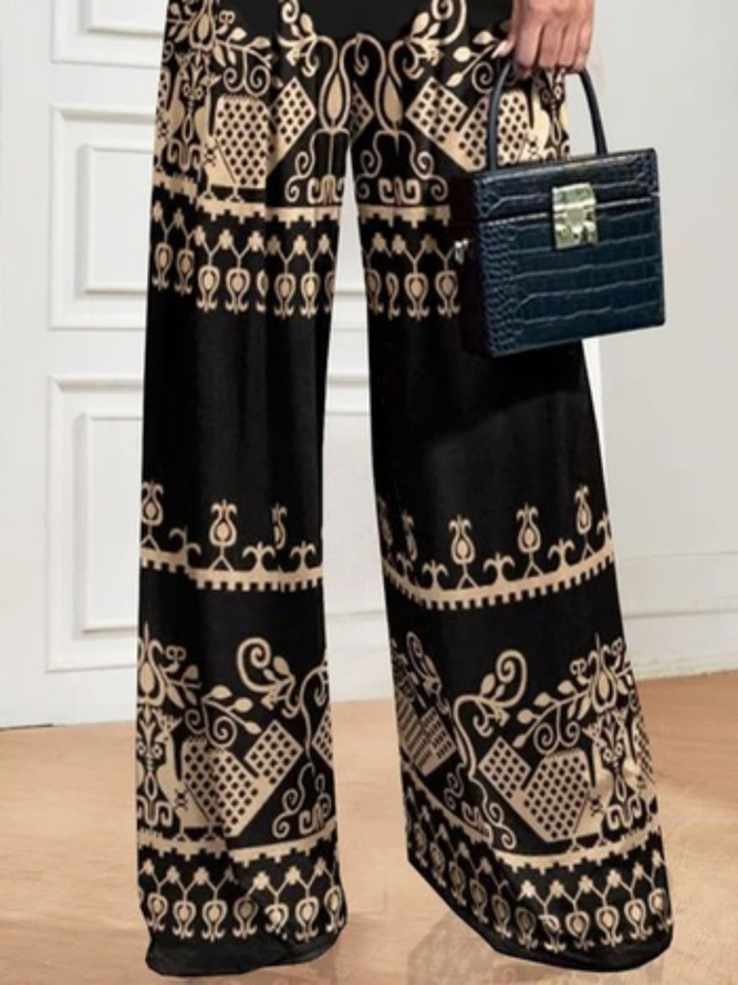 Ethnic Buckle Casual Jersey Pants