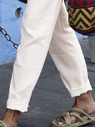 Plus Size Casual Loose Cotton Plain Pants