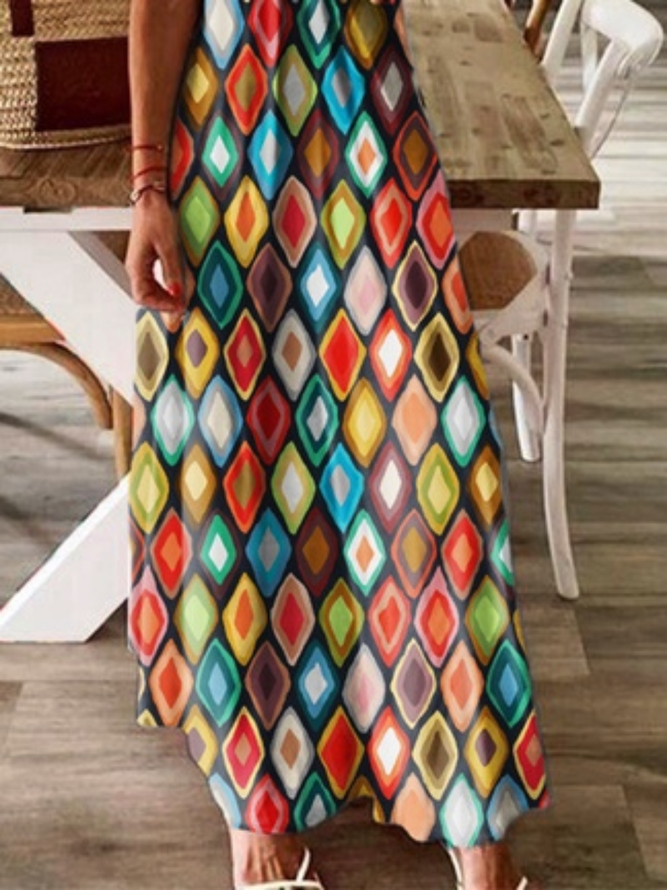 Geometric Sleeveless V Neck Casual Dress