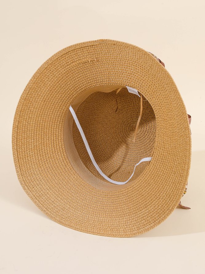 Vacation Floral Ribbon Decorated Straw Hat Bohemia Beach Women's Sunscreen Accessories