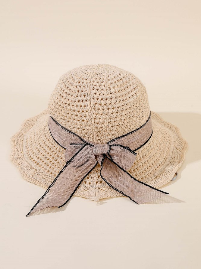 Holiday Straw Lace Bow Hat Beach Boho Women's Accessories