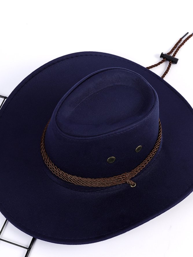 Vintage Plain Drawstring Wide Brim Hat Western Ethnic Cowboy Hat