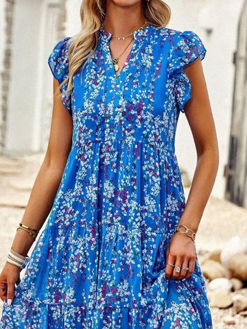 Vacation Flouncing Disty Floral Tunic Dress