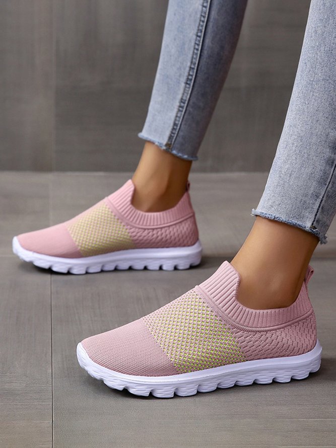 Contrasting Flyknit Mesh Breathable Lightweight Slip-On Sneakers
