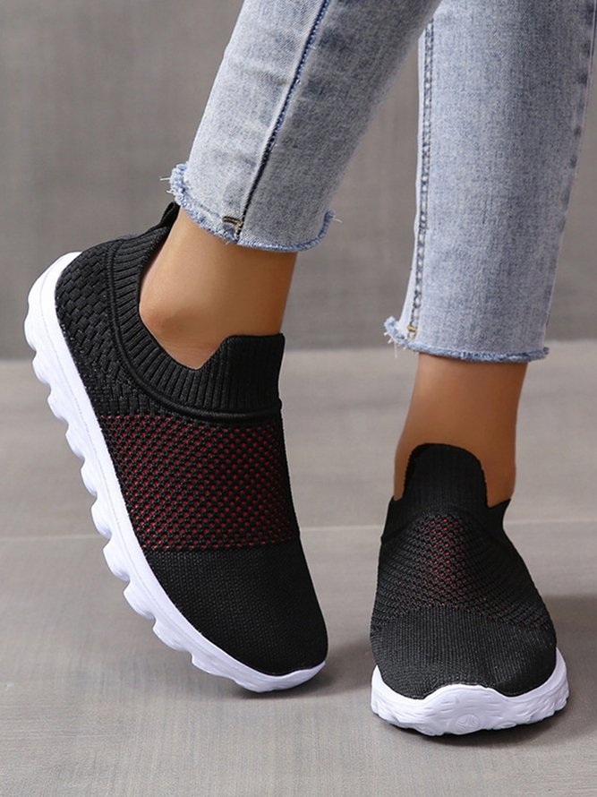 Contrasting Flyknit Mesh Breathable Lightweight Slip-On Sneakers