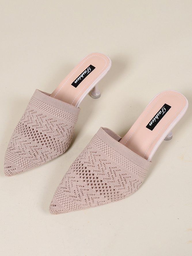 Apricot High Elastic Fly Knit Stiletto Mules