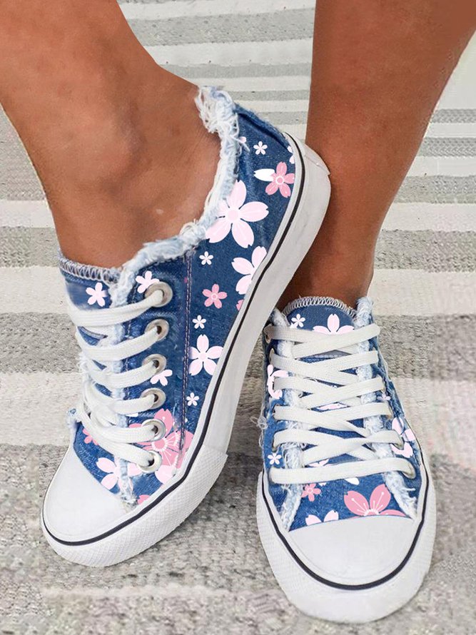 Cherry Blossoms Fringe Decor Lace-Up Canvas Shoes