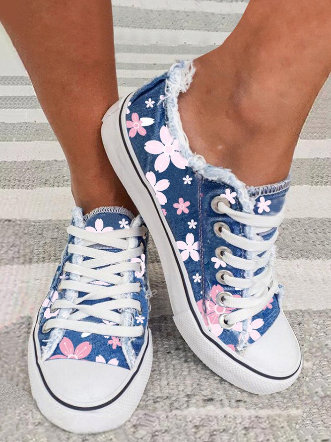 Cherry Blossoms Fringe Decor Lace-Up Canvas Shoes