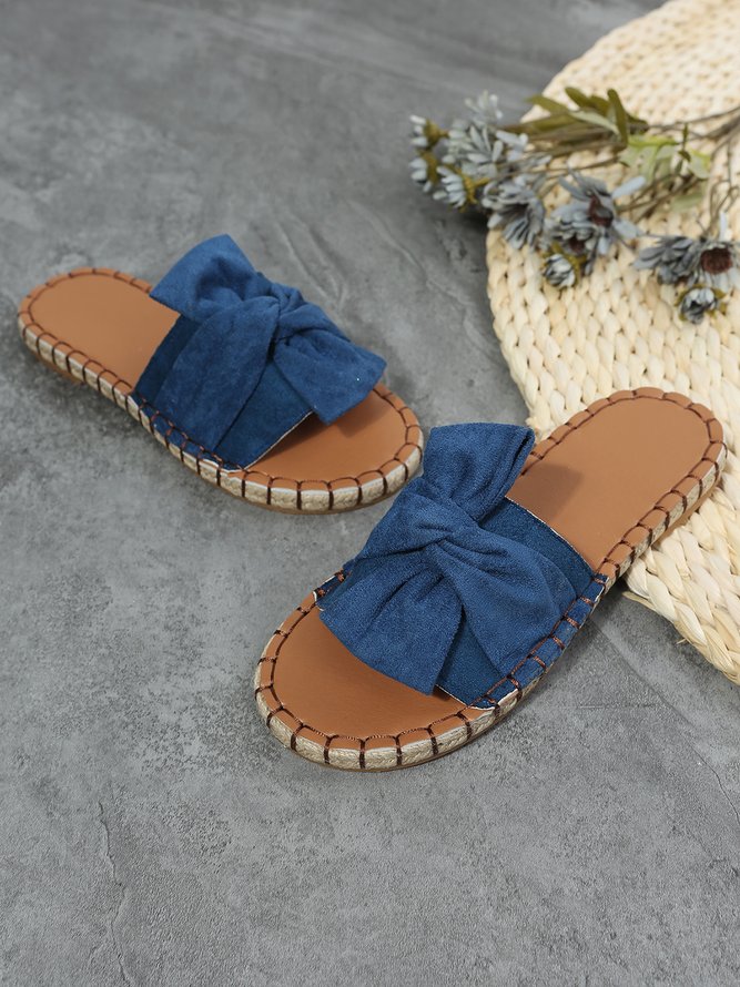 Beach Blue Knotted Upper Straw Sole Slippers