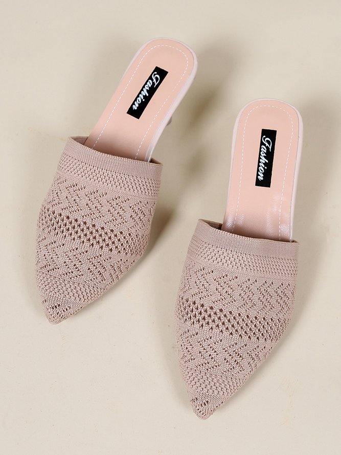 Apricot High Elastic Fly Knit Stiletto Mules