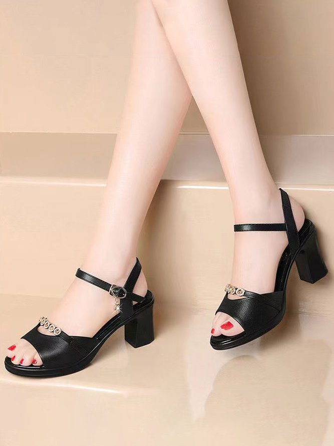 Metallic Block Heel Strap Sandals