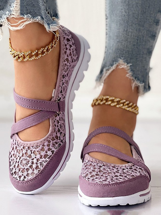 Breathable Hollow out Lace Panched Casual Slip-on Sneakers