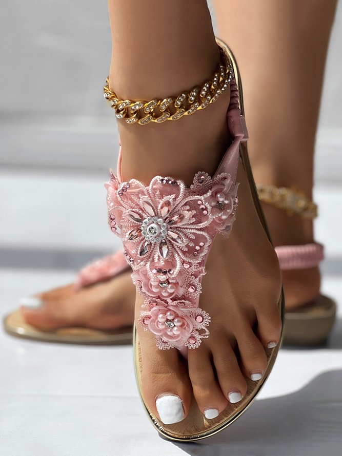 Rhinestone Floral Comfy Sole Beach Thong Sandals