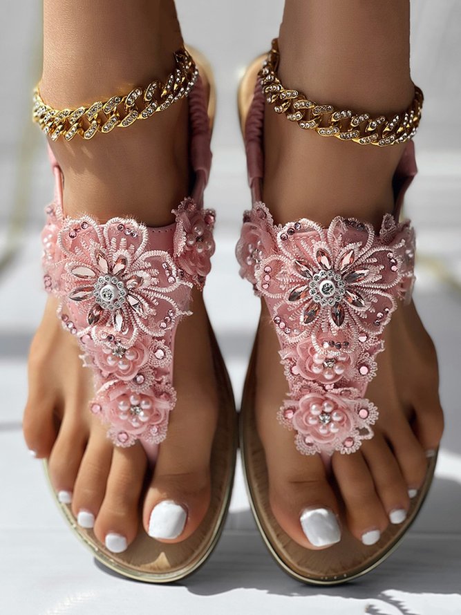 Rhinestone Floral Comfy Sole Beach Thong Sandals