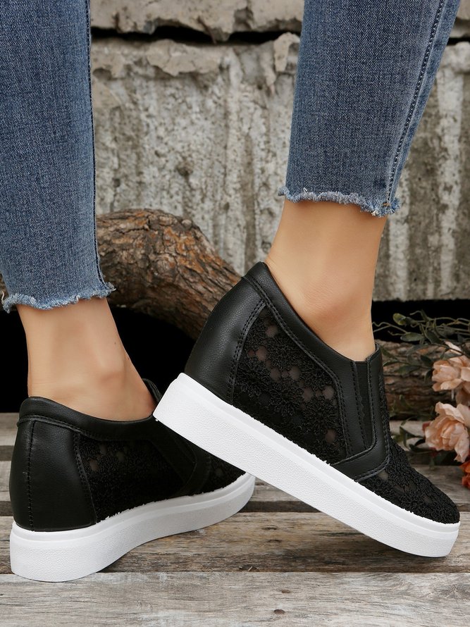 Flower Embroidery Lace Detail Hidden Heeled Shoes