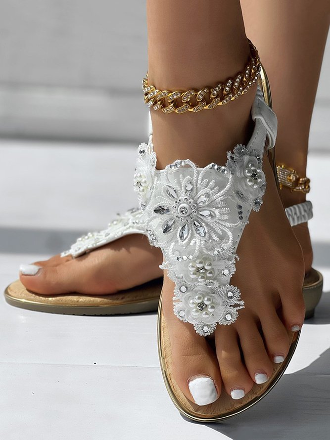 Rhinestone Floral Comfy Sole Beach Thong Sandals