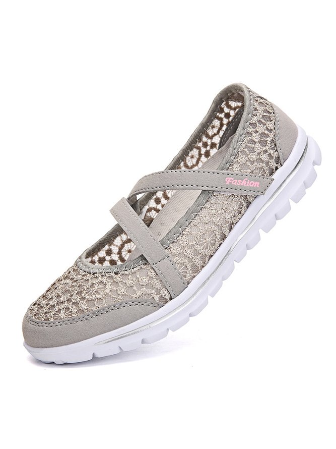 Breathable Hollow out Lace Panched Casual Slip-on Sneakers
