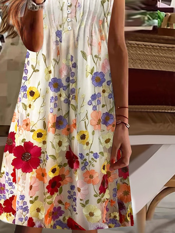 Loose Casual Buckle Floral Dress
