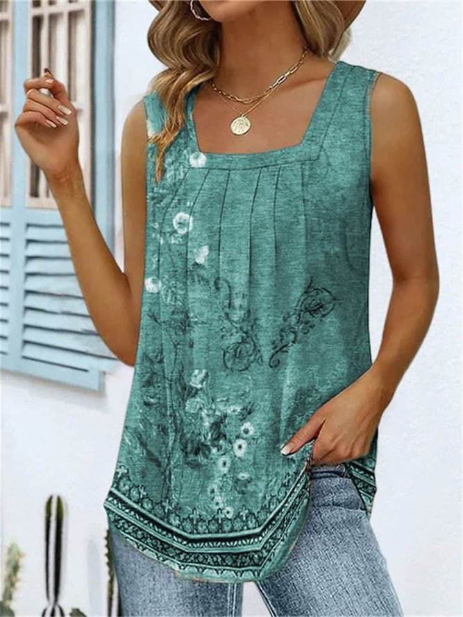 Square Neck Knitted Casual Summer Breathable Tank Top