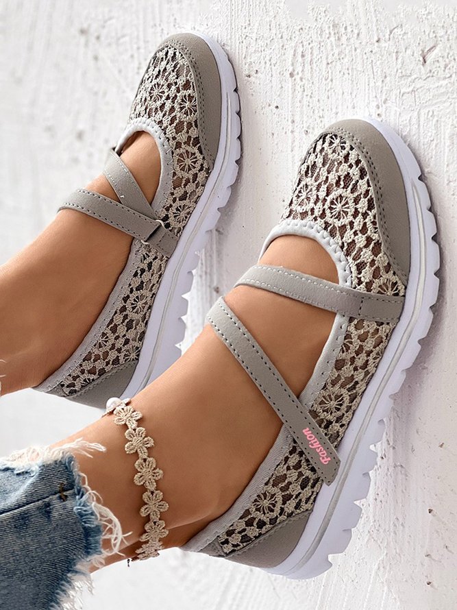 Breathable Hollow out Lace Panched Casual Slip-on Sneakers