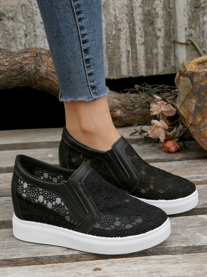 Flower Embroidery Lace Detail Hidden Heeled Shoes