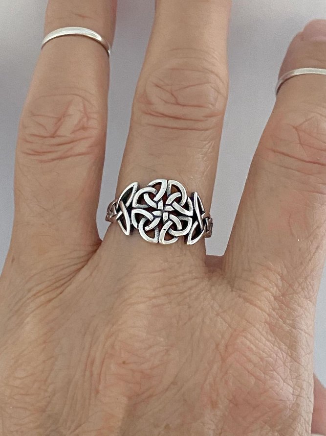 Casual Silver Ethnic Pattern Metal Ring Viking Vintage Women's Jewelry