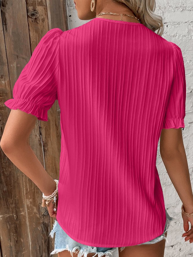 V Neck Plain Lace Elegant Shirt