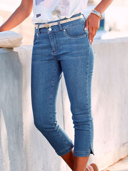 Regular Fit Casual Plain Denim Jeans （belt not included）