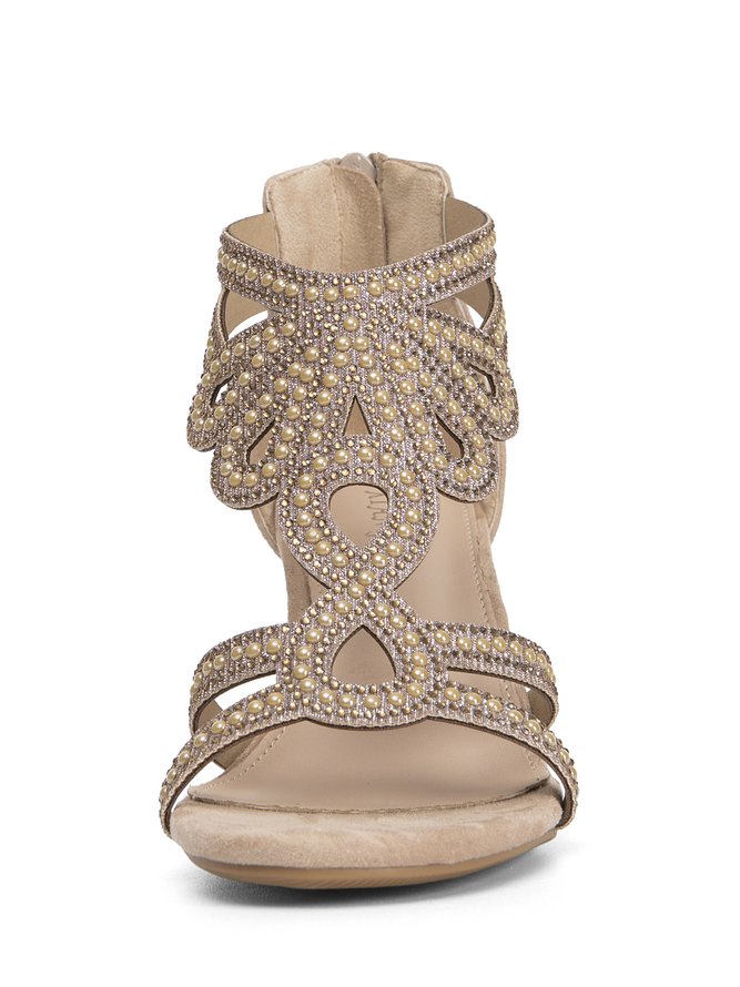 Shining Rhinestone and Imitation Pearls Party Chunky Heel Sandals