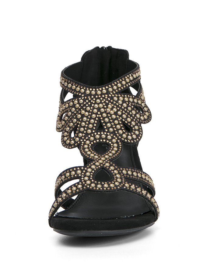 Shining Rhinestone and Imitation Pearls Party Chunky Heel Sandals