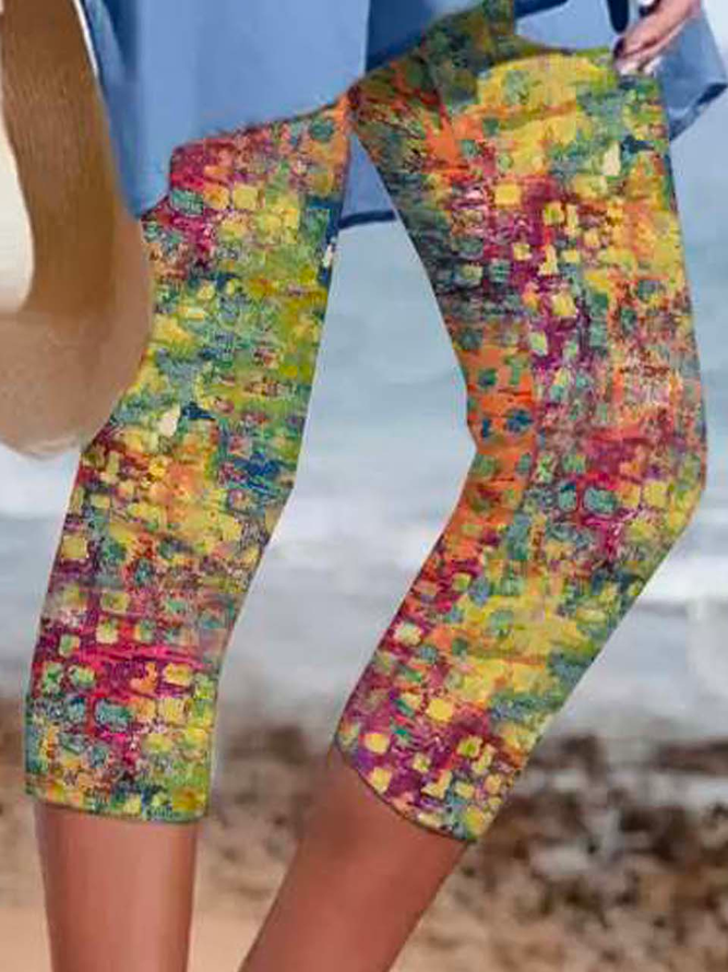 Tight Jersey Abstract Casual Leggings