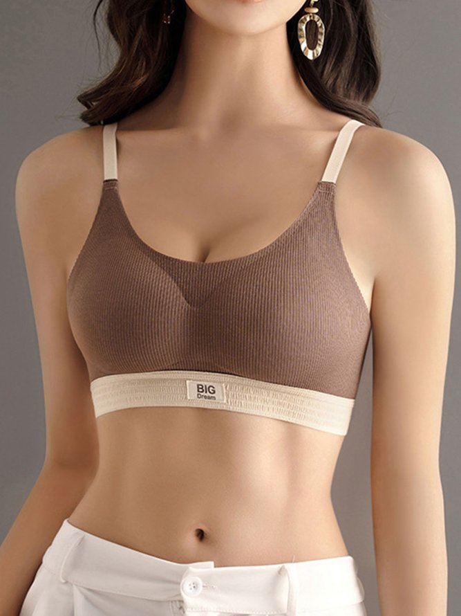 Contrasting Text Letters Seamless Removable Cotton Cups Sports Bra