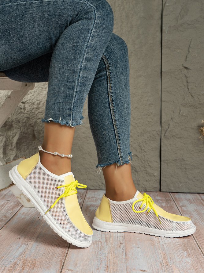 Breathable Hollow out Color Block Casual Boat Shoes