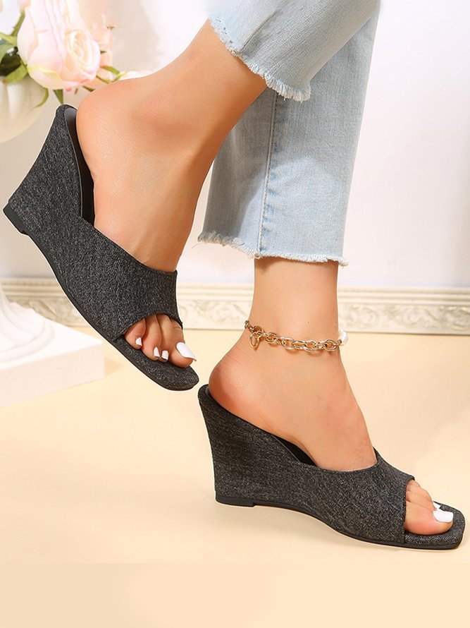 Casual Square Toe Wedge Slippers