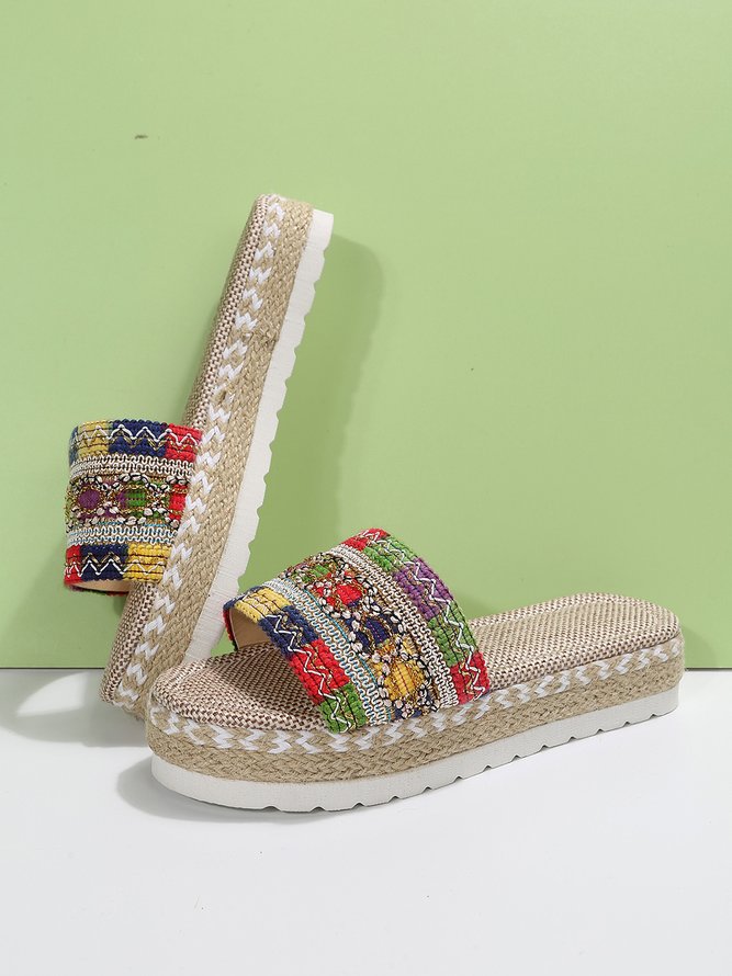 Color Block Espadrille Platform Slide Sandals