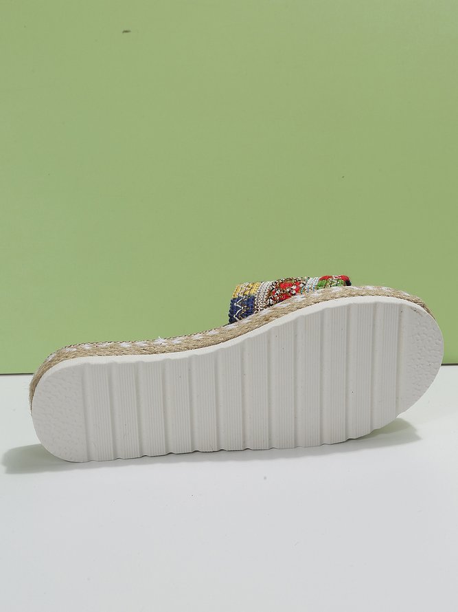 Color Block Espadrille Platform Slide Sandals