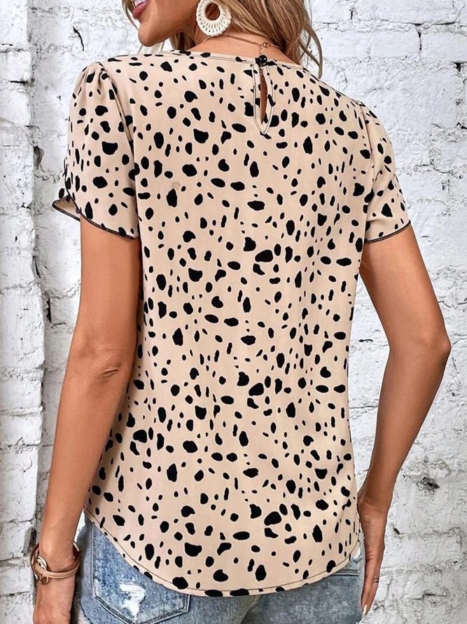 Allover Dots Print Crew Neck Short Sleeve Casual Shirt