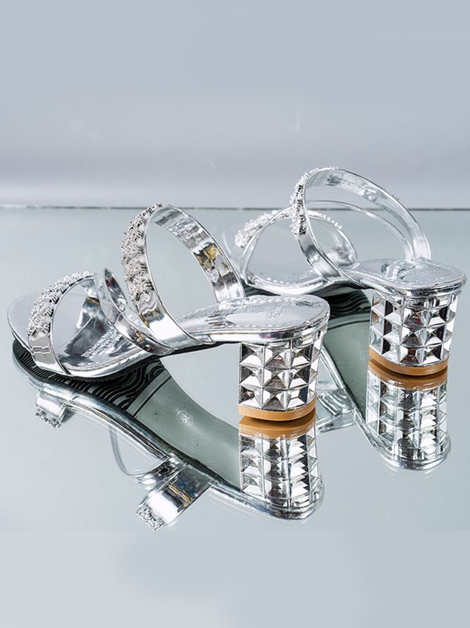 Fashion Party Rhinestone Strip Block Heel Sandals