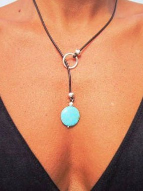 Vintage Turquoise Leather Necklace Choker Western Style Ethnic Women's Jewelry