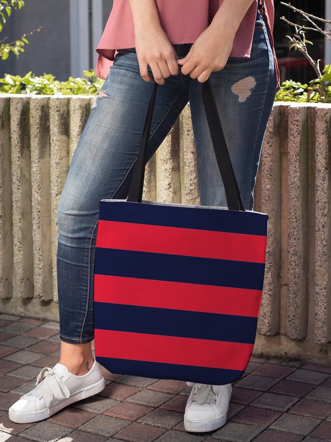 Casual Striped Contrast Color Linen Shoulder Bag Large Capacity Tote Bag