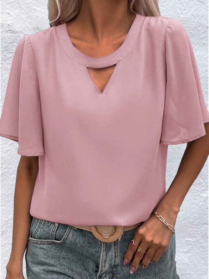 Hollow Out Crew Neck Casual Shirt
