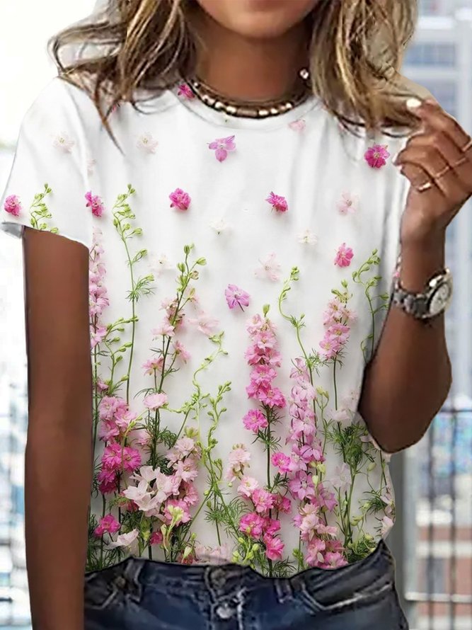 Mother‘s Day  Loose Casual Crew Neck Floral T-Shirt