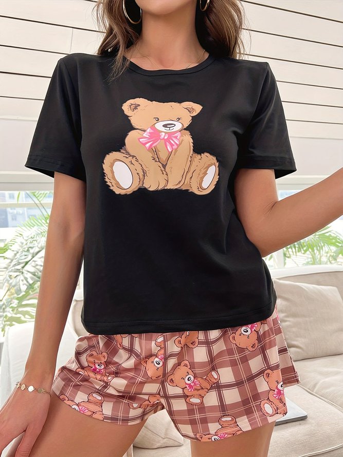 Bear Check Print Pajama Set