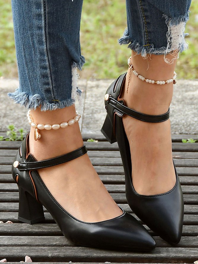 Women's Pointed-Toe Ankle-Strap Spool Heel Shoes