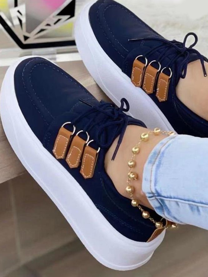 Leather Stitching Platform Lace-up Casual Shoes