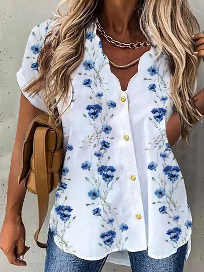 Mother's DAY V Neck Casual Loose Floral Tunic Top